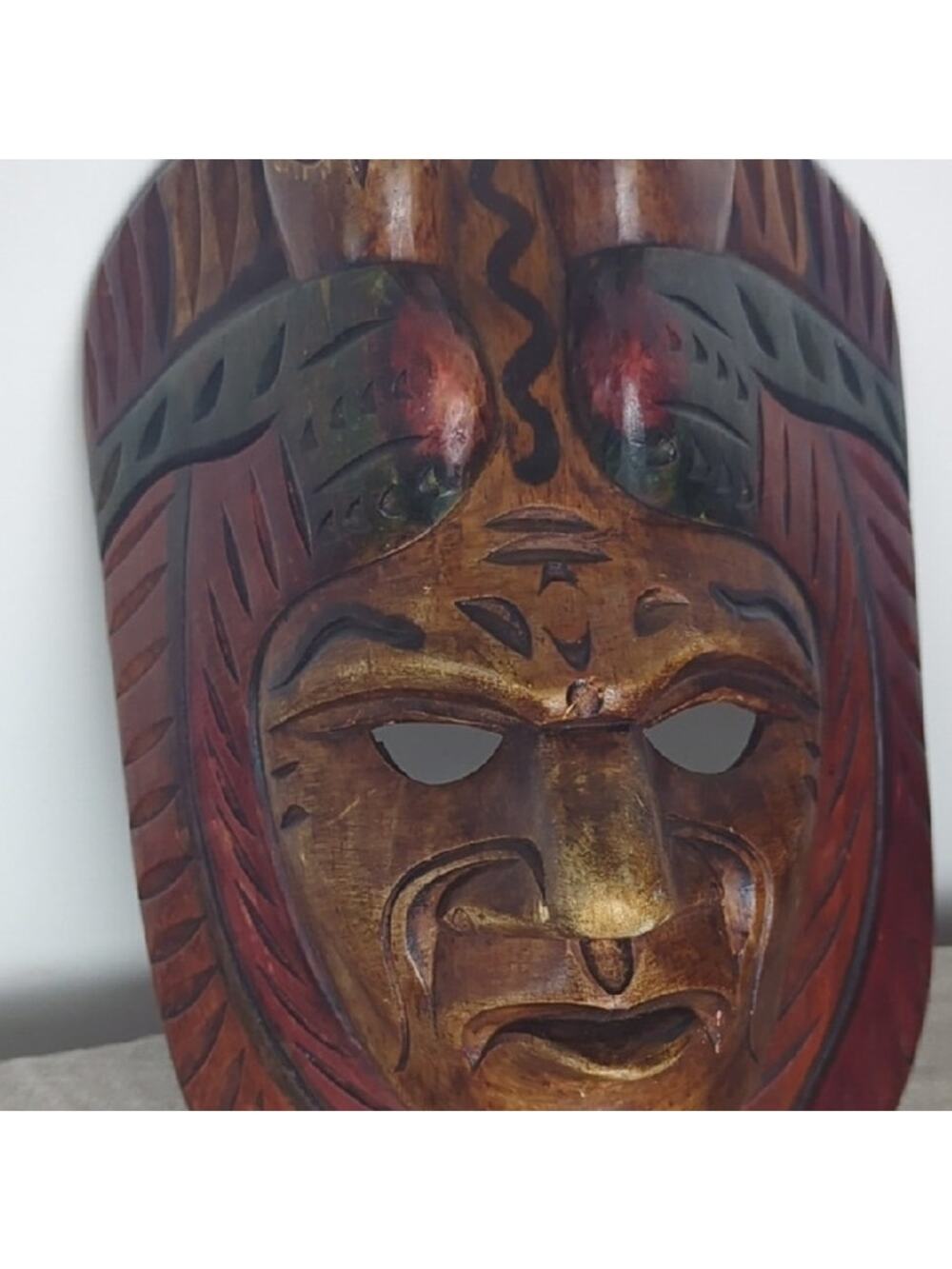Hand Carved Wooden Mask Wall Art Folk Art Heritage Decor Rustic Cabin Library